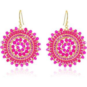 Pink Crystal Glass Bead Dangle Drop Statement Beaded Trendy Earrings For Women